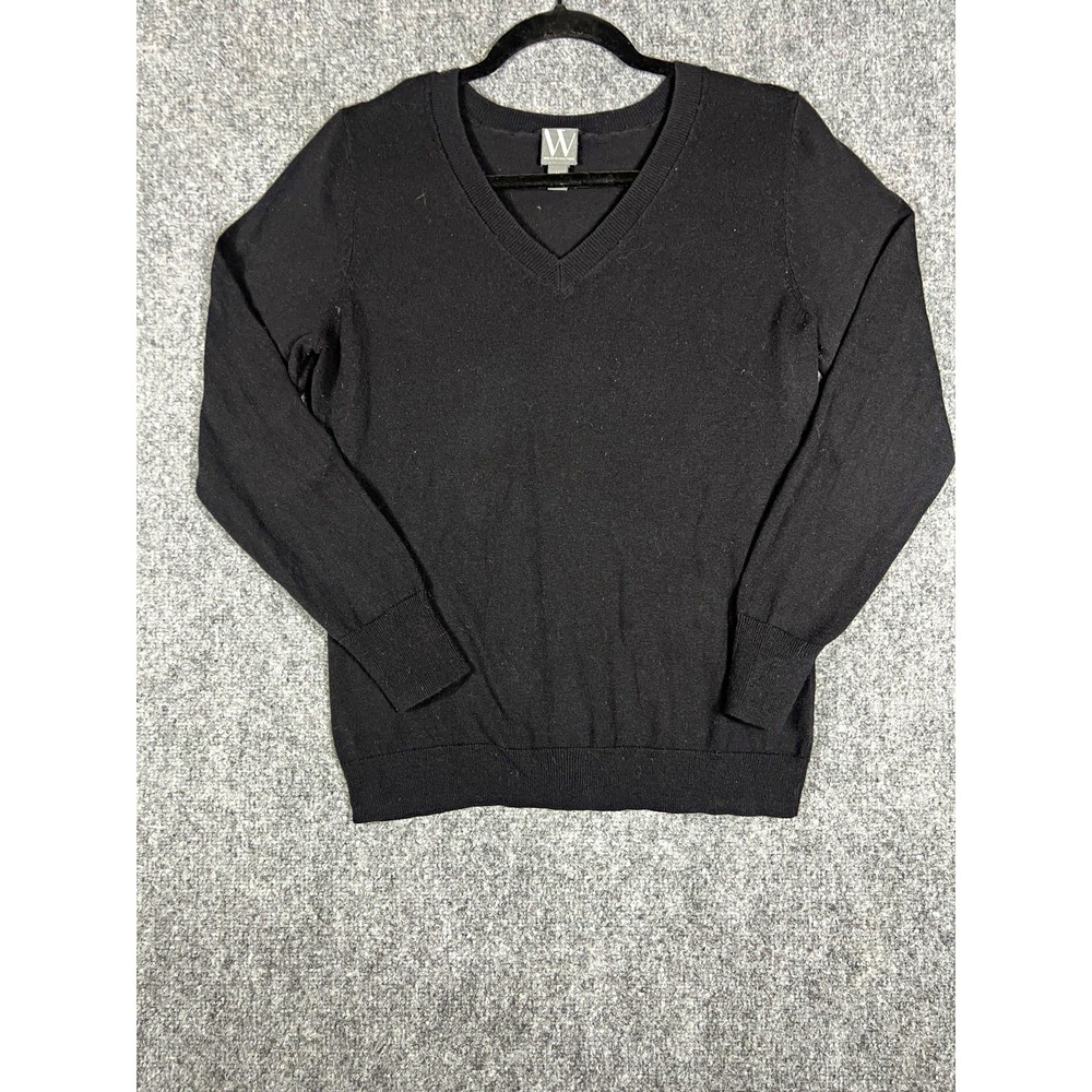 Worthington Women's M Black V Neck Sweater Long Sleeve Knit Pullover